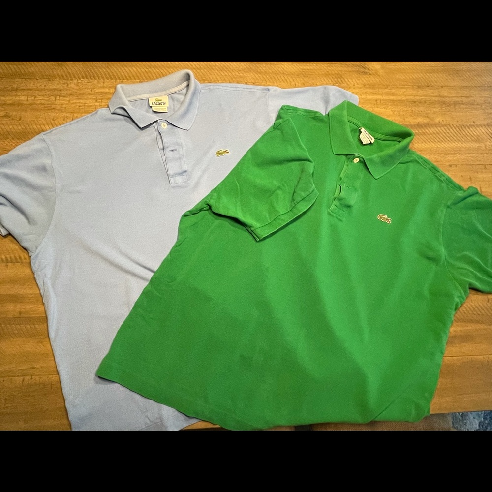 2 XL Lacoste Polos (light blue/green)